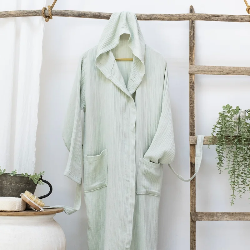 Schafer Home Bohemian Muslin Bathrobe-Green (S-M)
