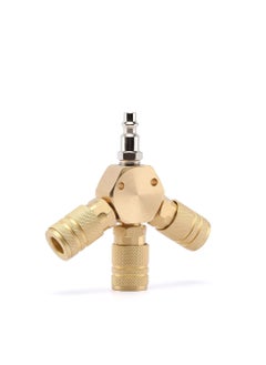 Y&D Air Splitter, 1/4 Inch NPT 3-Way Manifold with 3 Pieces Brass Industrial Quick Couplers Hex Style Coupler and MPNT Plug Hose Barb Tee, Tee Fitting 