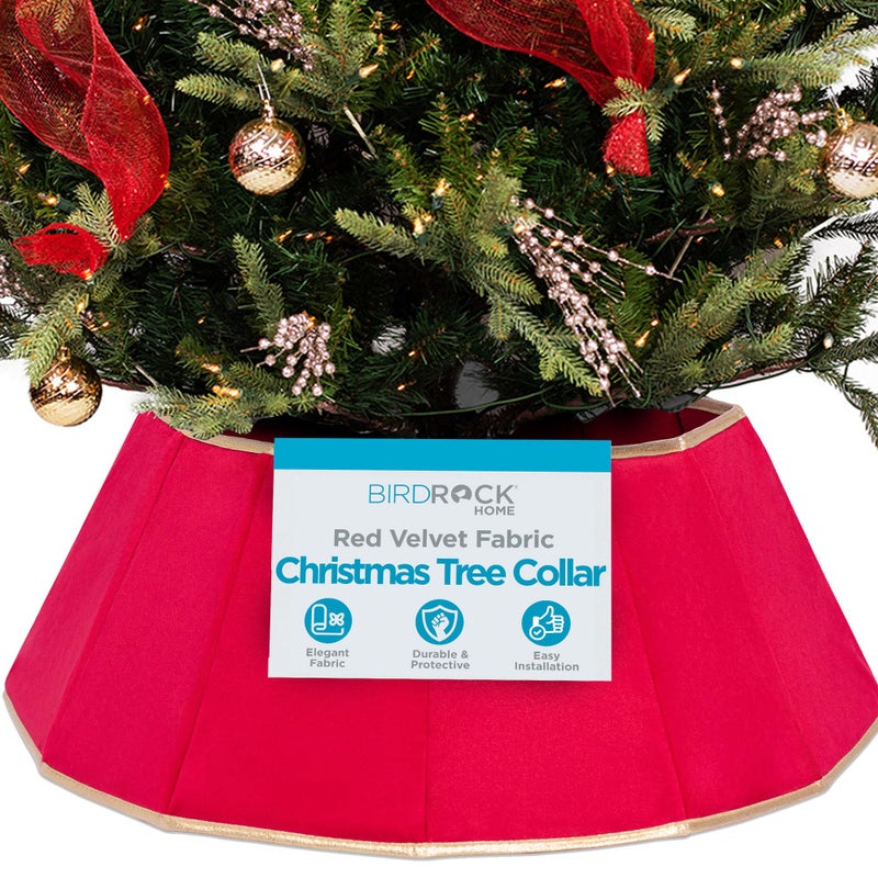 BirdRock Home BIRDROCK HOME Red Christmas Tree Collar  Luxurious Velvet Fabric  Foldable Holiday Skirt for Hiding Tree Stand  Water Base  Protects from Pets  Decorative Design for Elegant Festive Displays
