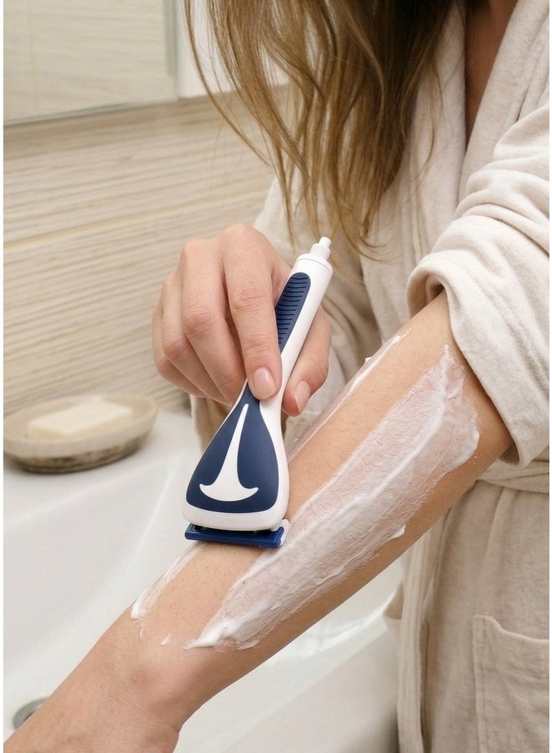 Smart Water-Connected Shaving Razor with Hose - Blue & White - Ergonomic Design for Wet Shave. - Image 3