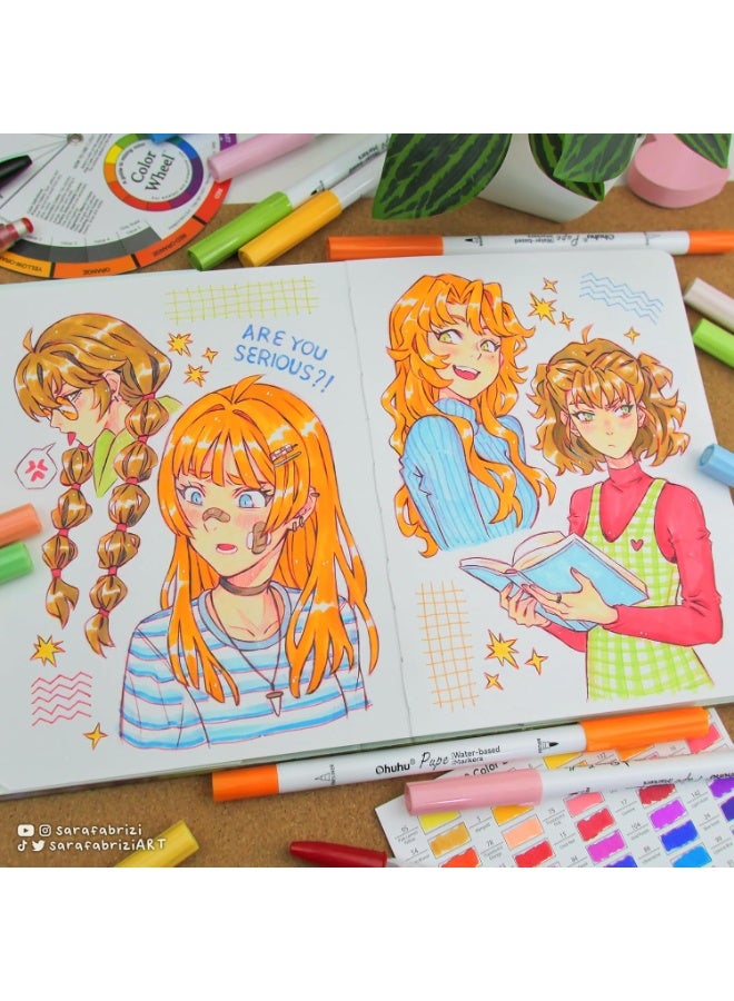 Ohuhu Markers Paper-friendly Water-based Coloring Markers 60 Colors Dual Brush Fine Tips Markers for Adult Coloring Books No Bleeding Art Markers - Image 2