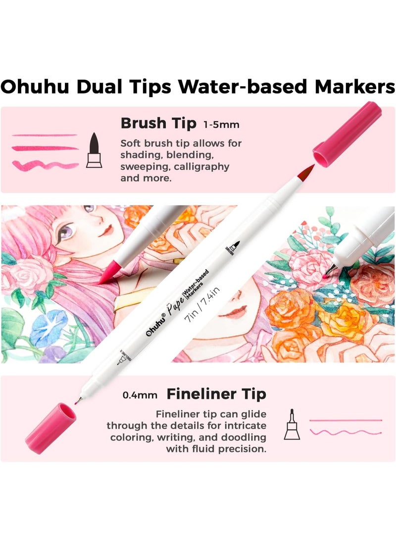 Ohuhu Markers Paper-friendly Water-based Coloring Markers 60 Colors Dual Brush Fine Tips Markers for Adult Coloring Books No Bleeding Art Markers - Image 5