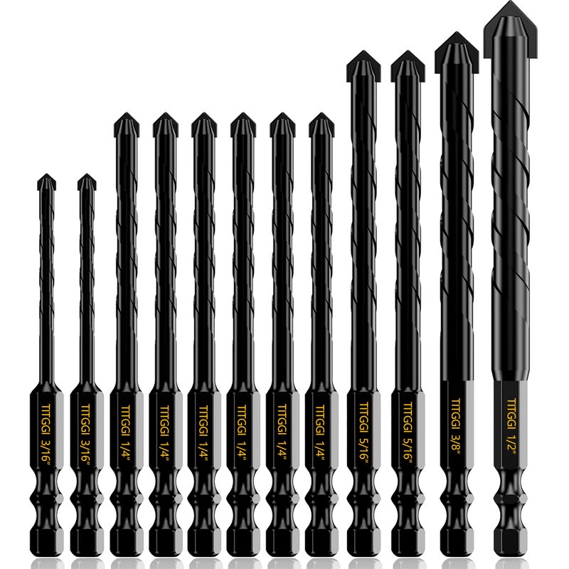 TITGGI Concrete Drill Bit Set 12PCS - Masonry Drill Bit, Professional Masonry Drill Bit Set for Concrete/Glass/Brick/Cement/Tile/Wood/Etc, Industrial Strength Carbide Drill Bits Tip, 5/32"-1/2" by TITGGI - Image 1
