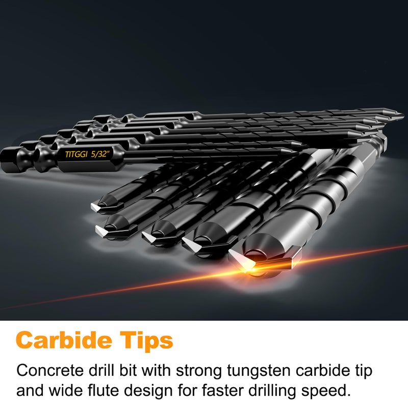 TITGGI Concrete Drill Bit Set 12PCS - Masonry Drill Bit, Professional Masonry Drill Bit Set for Concrete/Glass/Brick/Cement/Tile/Wood/Etc, Industrial Strength Carbide Drill Bits Tip, 5/32"-1/2" by TITGGI - Image 3