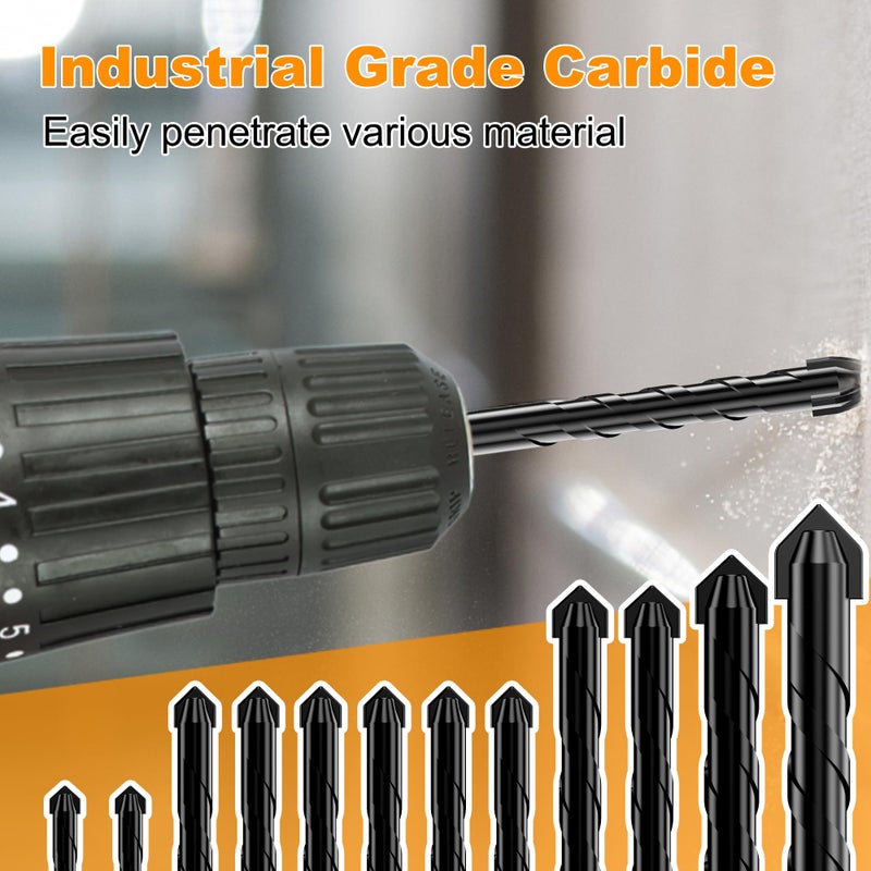 TITGGI Concrete Drill Bit Set 12PCS - Masonry Drill Bit, Professional Masonry Drill Bit Set for Concrete/Glass/Brick/Cement/Tile/Wood/Etc, Industrial Strength Carbide Drill Bits Tip, 5/32"-1/2" by TITGGI - Image 2