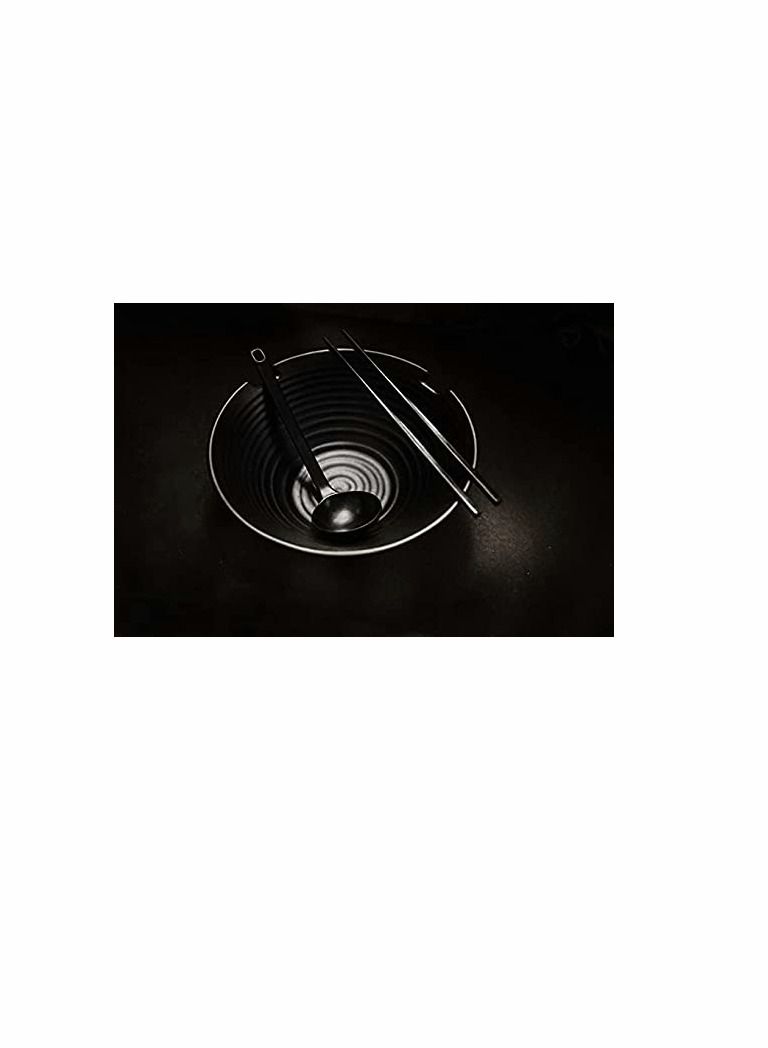 Y&D 2 مجموعة من أوعية رامين (ميلامين أسود)، 6 قطع، أوعية حساء سعة 37 أونصة مع مجموعة عيدان تناول الطعام والملاعق للرامين والفو والمعكرونة والأطباق الآسيوية - Image 2