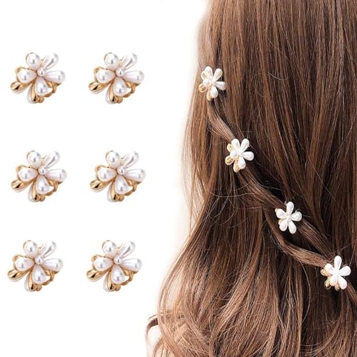 Drishti Hair Fashion Mini Crab Clip For Hair Pearl Flower Small Claw Hair Clip for Women Ladies Hair Clips 6 Pcs (Pearl Claw) - Image 1