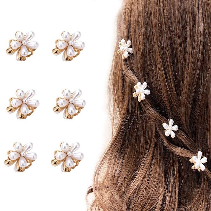 Drishti Hair Fashion Mini Crab Clip For Hair Pearl Flower Small Claw Hair Clip for Women Ladies Hair Clips 6 Pcs (Pearl Claw) - Image 5