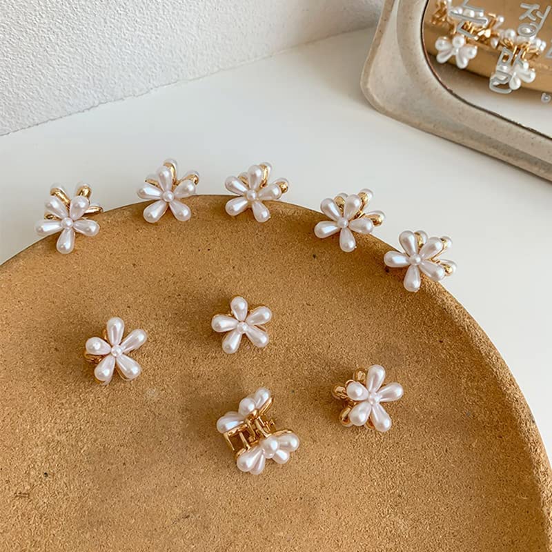 Drishti Hair Fashion Mini Crab Clip For Hair Pearl Flower Small Claw Hair Clip for Women Ladies Hair Clips 6 Pcs (Pearl Claw) - Image 4