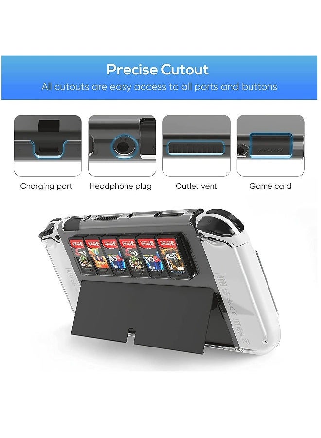 Protective Case for Switch OLED Model with Game Card Storage, Hard Plastic PC Cover for Nintendo Switch OLED Model Joycon Controller, Shockproof Protector with NS OLED Model (Transparent) - Image 2