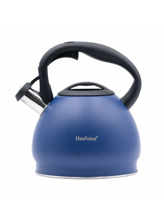 HausRoland Haus Roland Whistling Kettle, Stainless Steel Tea Kettle, 3 Liters, Whistling Teapot, Ergonomic Handle Teapot, Lid with Nylon Knob, Suitable For Induction and Gas., Full Matte Design (Blue) (Blue) - Image 1