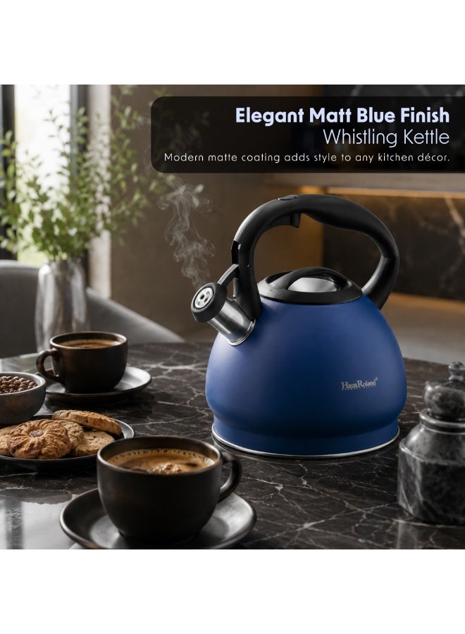 HausRoland Haus Roland Whistling Kettle, Stainless Steel Tea Kettle, 3 Liters, Whistling Teapot, Ergonomic Handle Teapot, Lid with Nylon Knob, Suitable For Induction and Gas., Full Matte Design (Blue) (Blue) - Image 2