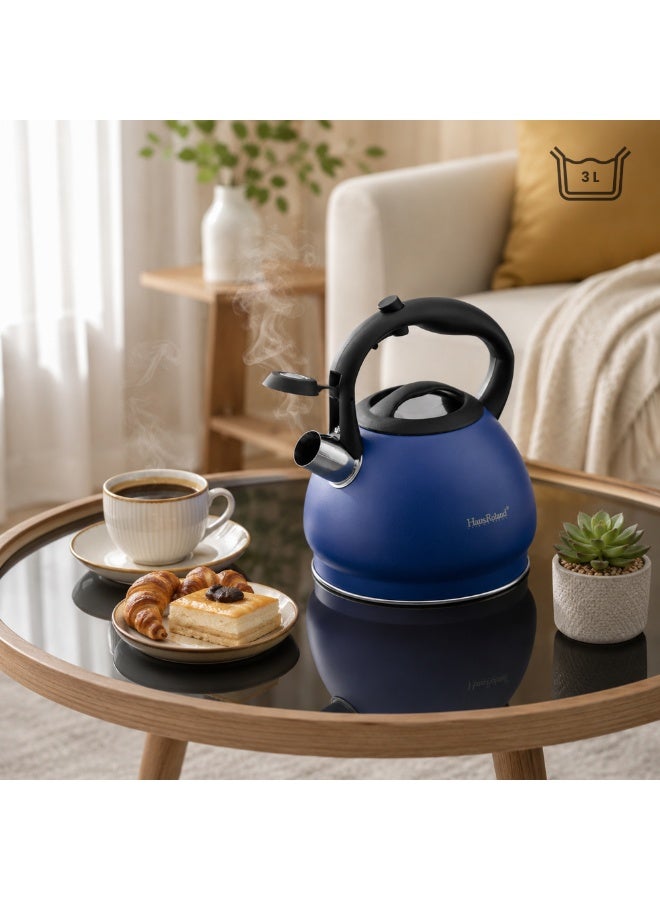 HausRoland Haus Roland Whistling Kettle, Stainless Steel Tea Kettle, 3 Liters, Whistling Teapot, Ergonomic Handle Teapot, Lid with Nylon Knob, Suitable For Induction and Gas., Full Matte Design (Blue) (Blue) - Image 5