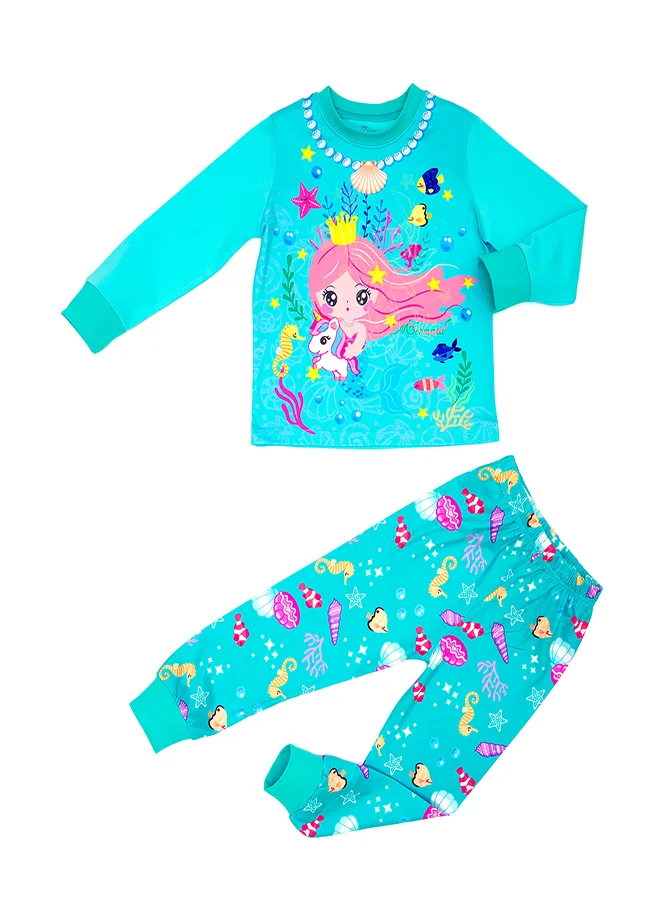 babyqlo Mermaid and Unicorn Glow-in-the-Dark Cotton Pajama Set for Girls