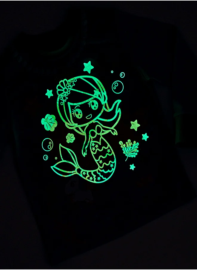 بيبي كلو Mermaid and Unicorn Glow-in-the-Dark Cotton Pajama Set for Girls