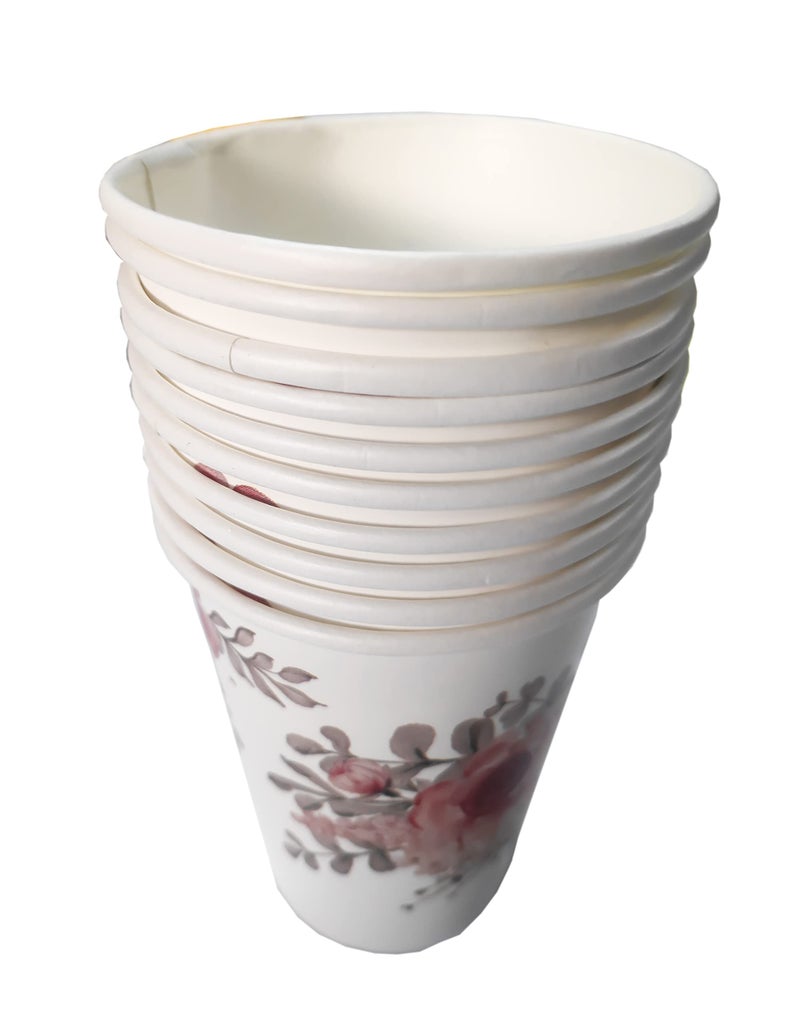 Funcart Flower Print Paper Disposable Cups(10pcs/Pack)- 250 ml - Image 2