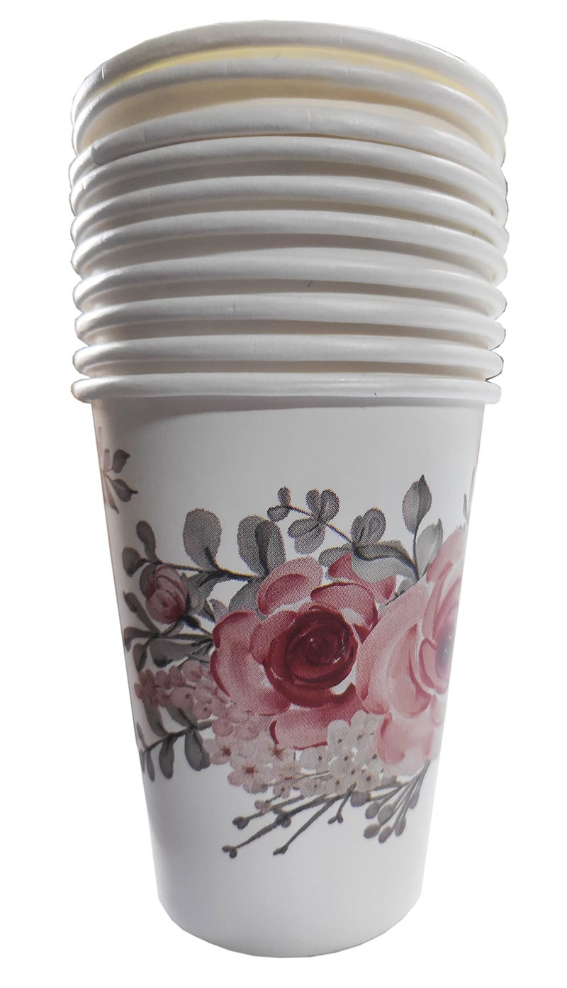 Funcart Flower Print Paper Disposable Cups(10pcs/Pack)- 250 ml - Image 1
