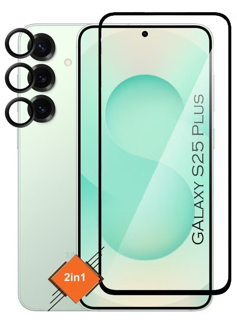 أوميكسبرو واقي شاشة من الزجاج المقوى لهاتف Samsung Galaxy S25 Plus، واقي عدسة الكاميرا، حواف متقدمة بدون حواف، مقاوم للكسر، استجابة عالية، شفافية أعلى، سريع التركيب - Image 1