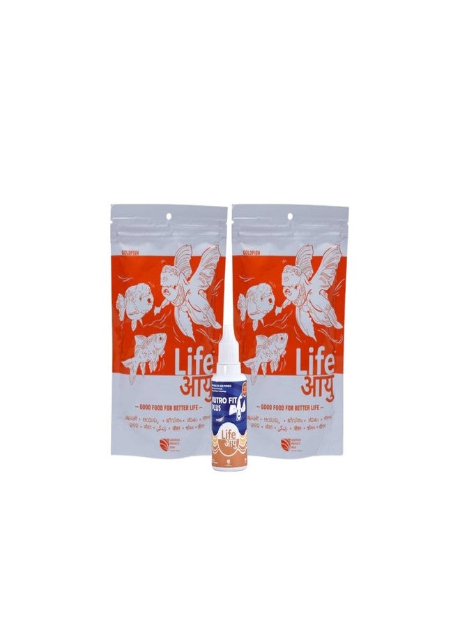 THE BRREED Life Aayuh Fish Food for Smalll Sized Goldfish 100 G(Pack of 2) & Plus fit 20 (Ml),Pellet - Image 1