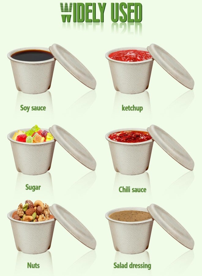 Vmiapxo 100 Sets 2oz Natural Bagasse Fiber Condiment Cups with Lids, Compostable Sauce Condiment Containers Disposable Paper Dishes Serving Sample Cups for Snack Tasting Charcuterie - Image 4