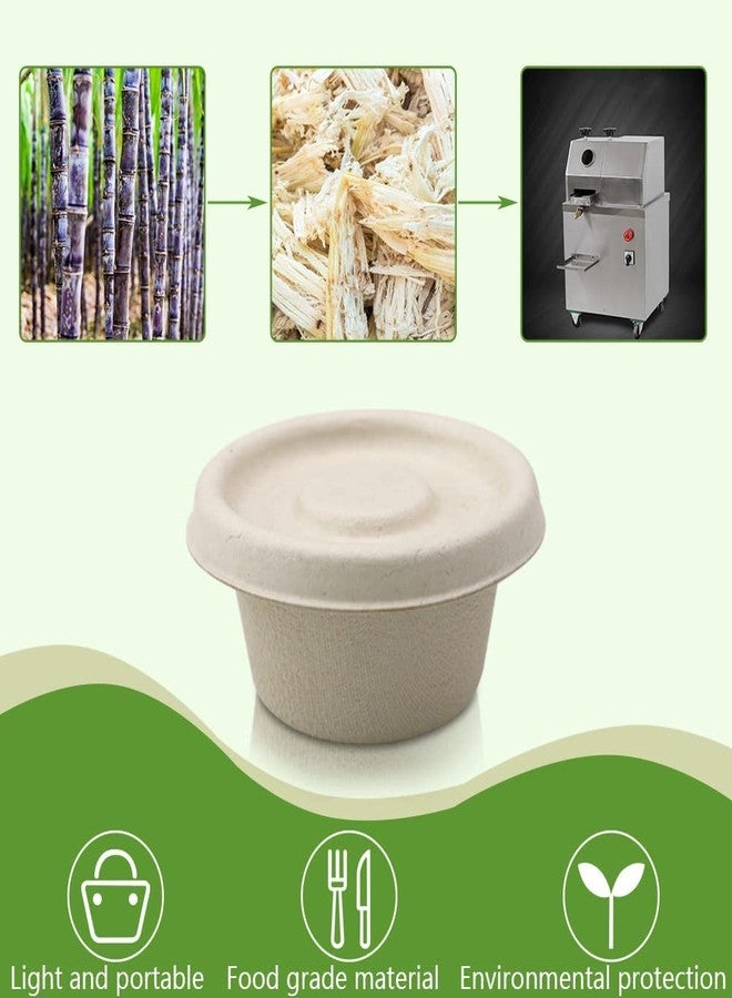 Vmiapxo 100 Sets 2oz Natural Bagasse Fiber Condiment Cups with Lids, Compostable Sauce Condiment Containers Disposable Paper Dishes Serving Sample Cups for Snack Tasting Charcuterie - Image 3