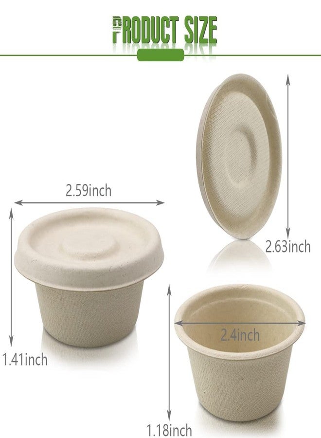 Vmiapxo 100 Sets 2oz Natural Bagasse Fiber Condiment Cups with Lids, Compostable Sauce Condiment Containers Disposable Paper Dishes Serving Sample Cups for Snack Tasting Charcuterie - Image 2