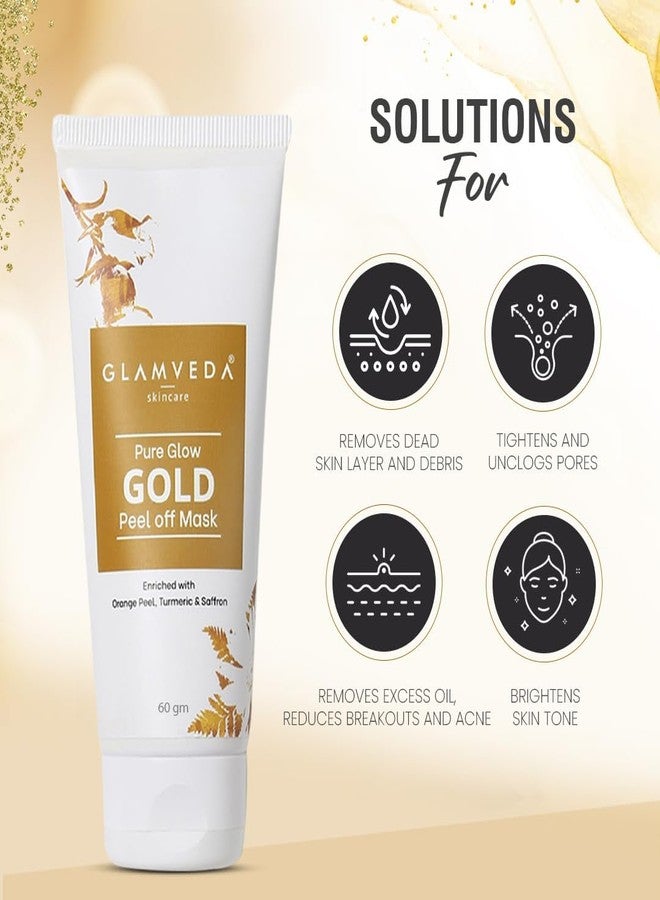 Glamveda Pure Glow Gold Peel Off Mask (60gm Pack of 2) | For Glowing Skin | Reduces Fine Lines, Wrinkles | Remove Blackhead & Pore Care | For Women & Men | No Paraben, SLS - Image 3