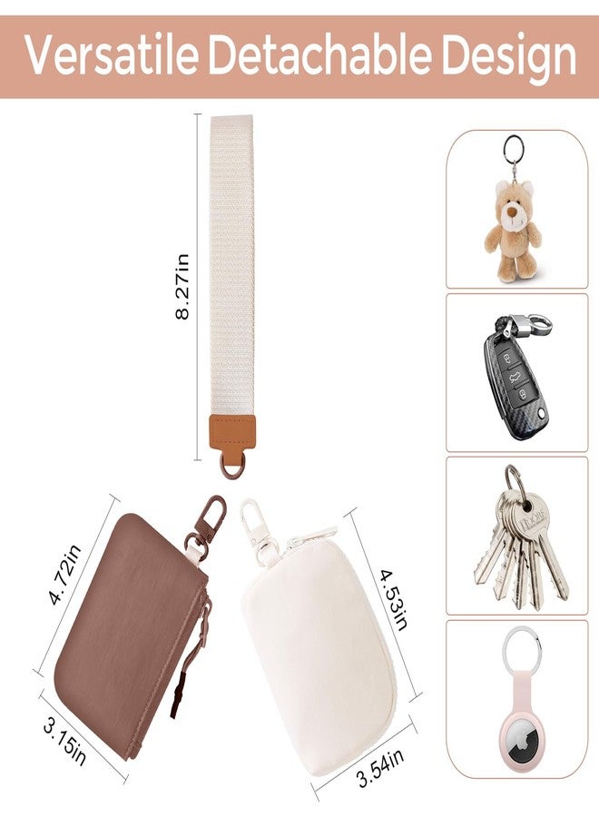 JEEBURYEE Dual Pouch Wristlet Keychain Wallets for Women with 2 Detachable Zipper Coin Purse - Small and Portable Mini Card Wallet for Women Men Brown+Beige - Image 2