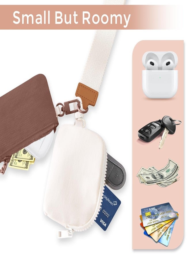 JEEBURYEE Dual Pouch Wristlet Keychain Wallets for Women with 2 Detachable Zipper Coin Purse - Small and Portable Mini Card Wallet for Women Men Brown+Beige - Image 3