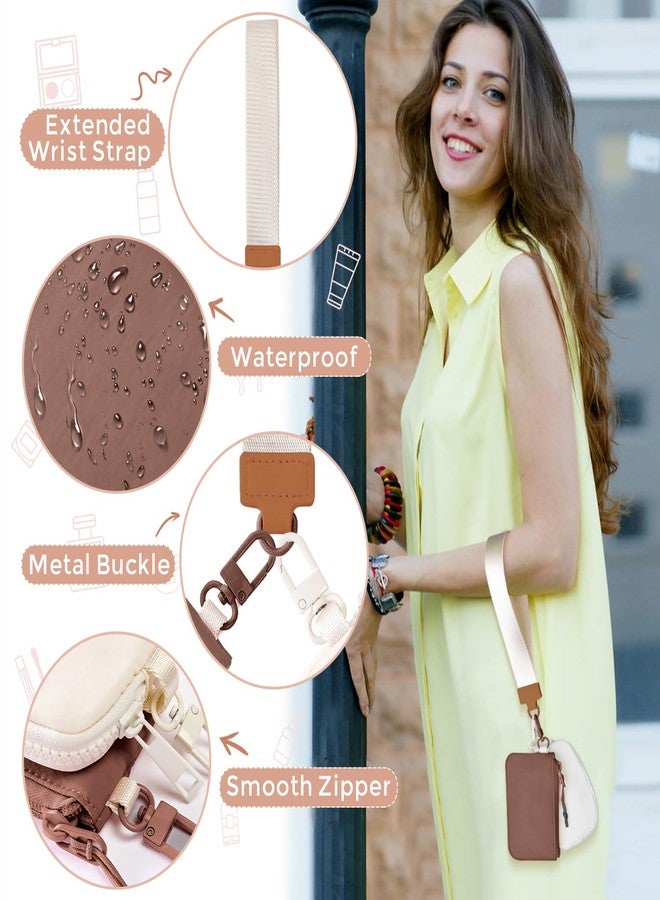 JEEBURYEE Dual Pouch Wristlet Keychain Wallets for Women with 2 Detachable Zipper Coin Purse - Small and Portable Mini Card Wallet for Women Men Brown+Beige - Image 4