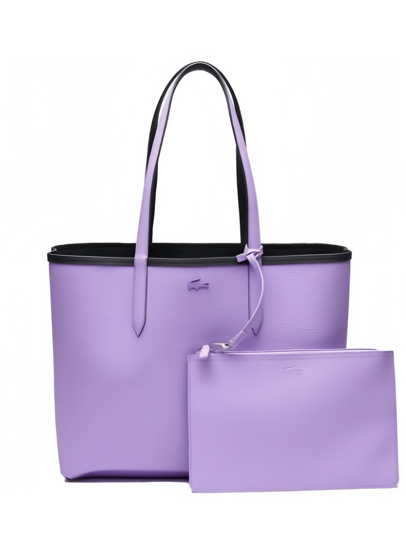 Lacoste Women's Double sided Two tone Large Capacity Handbag, Fashionable Multi functional, Black and Purple - Image 4