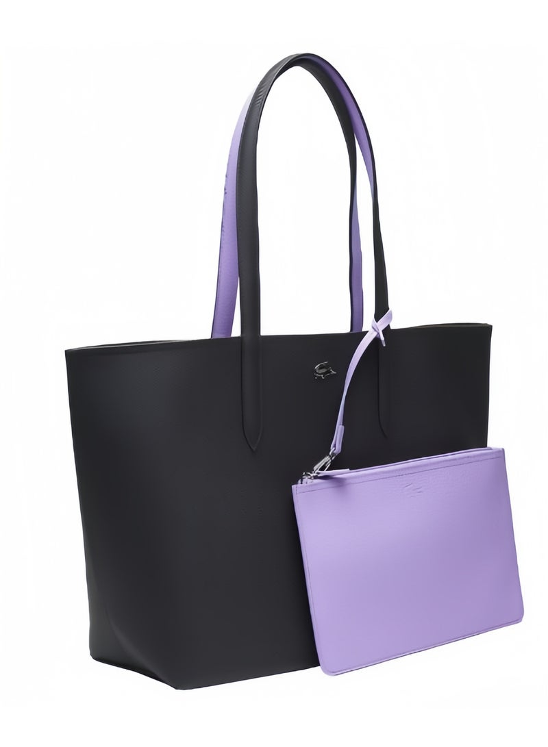 Lacoste Women's Double sided Two tone Large Capacity Handbag, Fashionable Multi functional, Black and Purple - Image 2