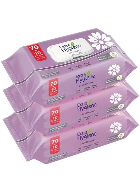 هايجن مناديل مبللة للأطفال باللافندر 70+10 مناديل مبللة 3 قطع