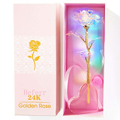 Beferr Christmas Birthday Gifts for Women Mom Christmas Galaxy Rose Glass Crystal Flowers with Heart-Shaped Base Eternal Roses Forever Preserved Flowers Xmas Gift for Grandma Wife Sister Her, Rainbow - Image 1