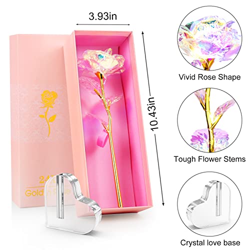Beferr Christmas Birthday Gifts for Women Mom Christmas Galaxy Rose Glass Crystal Flowers with Heart-Shaped Base Eternal Roses Forever Preserved Flowers Xmas Gift for Grandma Wife Sister Her, Rainbow - Image 2