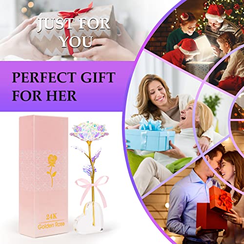 Beferr Christmas Birthday Gifts for Women Mom Christmas Galaxy Rose Glass Crystal Flowers with Heart-Shaped Base Eternal Roses Forever Preserved Flowers Xmas Gift for Grandma Wife Sister Her, Rainbow - Image 5
