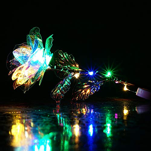Beferr Christmas Birthday Gifts for Women Mom Christmas Galaxy Rose Glass Crystal Flowers with Heart-Shaped Base Eternal Roses Forever Preserved Flowers Xmas Gift for Grandma Wife Sister Her, Rainbow - Image 4