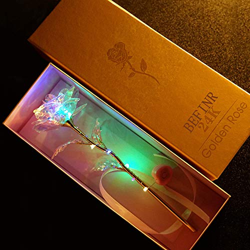 Beferr Christmas Birthday Gifts for Women Mom Christmas Galaxy Rose Glass Crystal Flowers with Heart-Shaped Base Eternal Roses Forever Preserved Flowers Xmas Gift for Grandma Wife Sister Her, Rainbow - Image 3