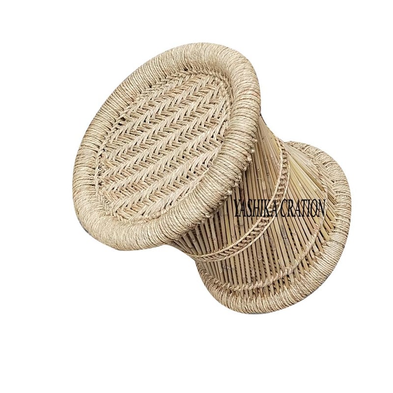 YASHIKA CREATION YASHIKA CREATIONNatural and Handmade Finest Bamboo Indoor Garden Stool Cane Muddi Natural Color 31 X 31 CM  - Image 3