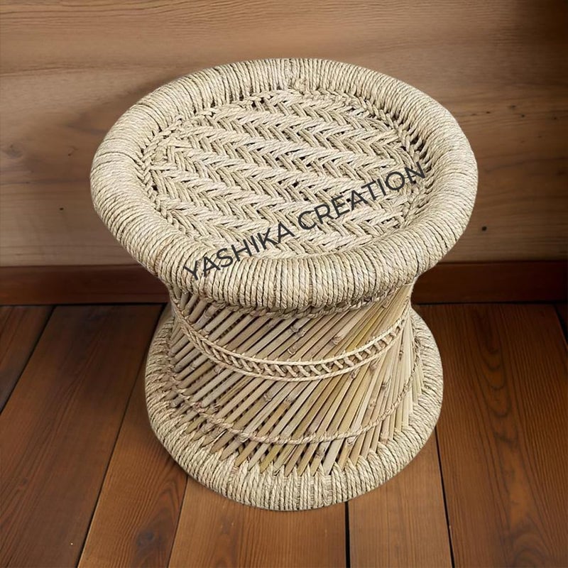 YASHIKA CREATION YASHIKA CREATIONNatural and Handmade Finest Bamboo Indoor Garden Stool Cane Muddi Natural Color 31 X 31 CM  - Image 1