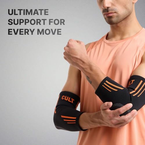 CULT Elbow Support Pair for Gym & Sports – Compression Elbow Band for Pain Relief & Injury Recovery – Non-Slip, Breathable, Sweat-Absorbent – For Men & Women, Black, Large - Image 2