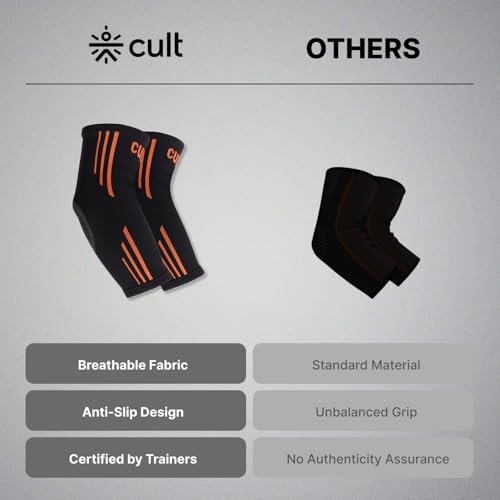 CULT Elbow Support Pair for Gym & Sports – Compression Elbow Band for Pain Relief & Injury Recovery – Non-Slip, Breathable, Sweat-Absorbent – For Men & Women, Black, Large - Image 4