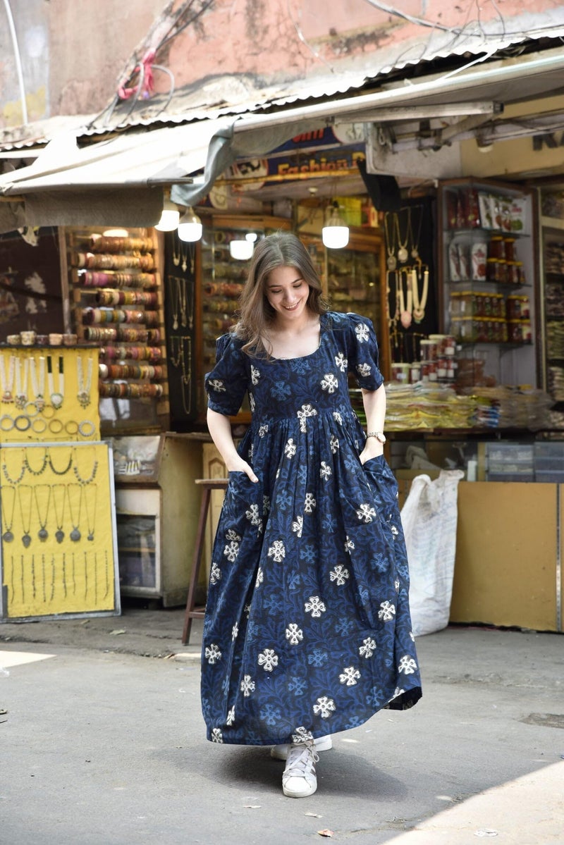 GoSriKi Women's Rayon Floral Printed Long Gown Maxi Dress (AAPTI BLUE-VKS01-GS_L_Blue_Large) - Image 2
