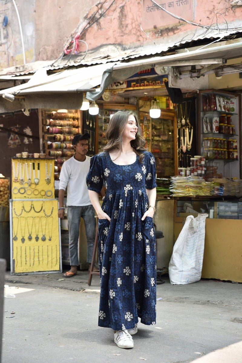 GoSriKi Women's Rayon Floral Printed Long Gown Maxi Dress (AAPTI BLUE-VKS01-GS_L_Blue_Large) - Image 4