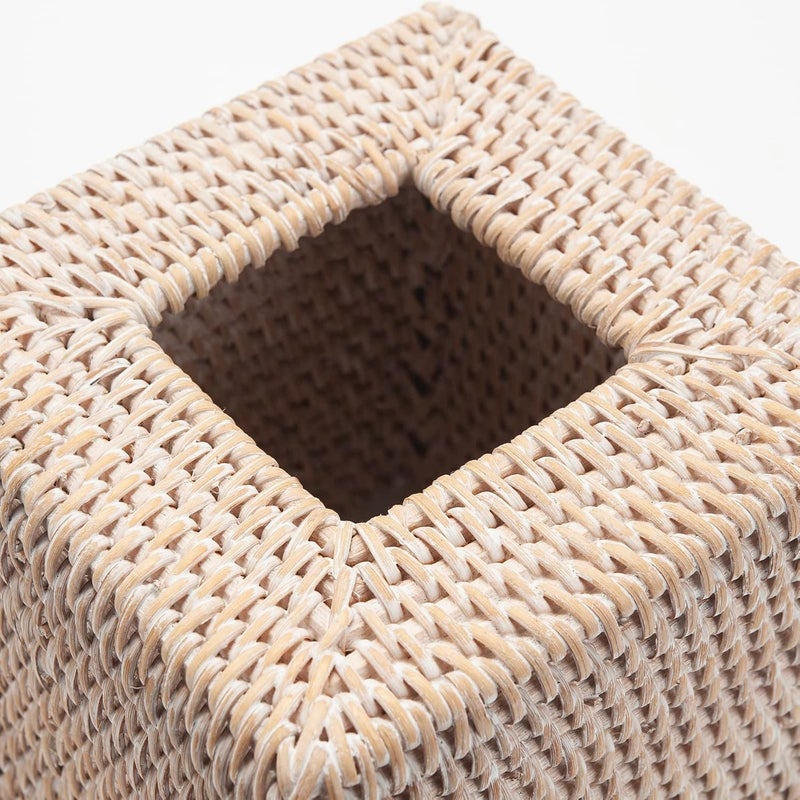 DECRAFTS Rattan Tissue Box Cover Natural Woven Facial Napkin Holder Square (White, 5.5x5.5x5.9 Inch) - Image 4