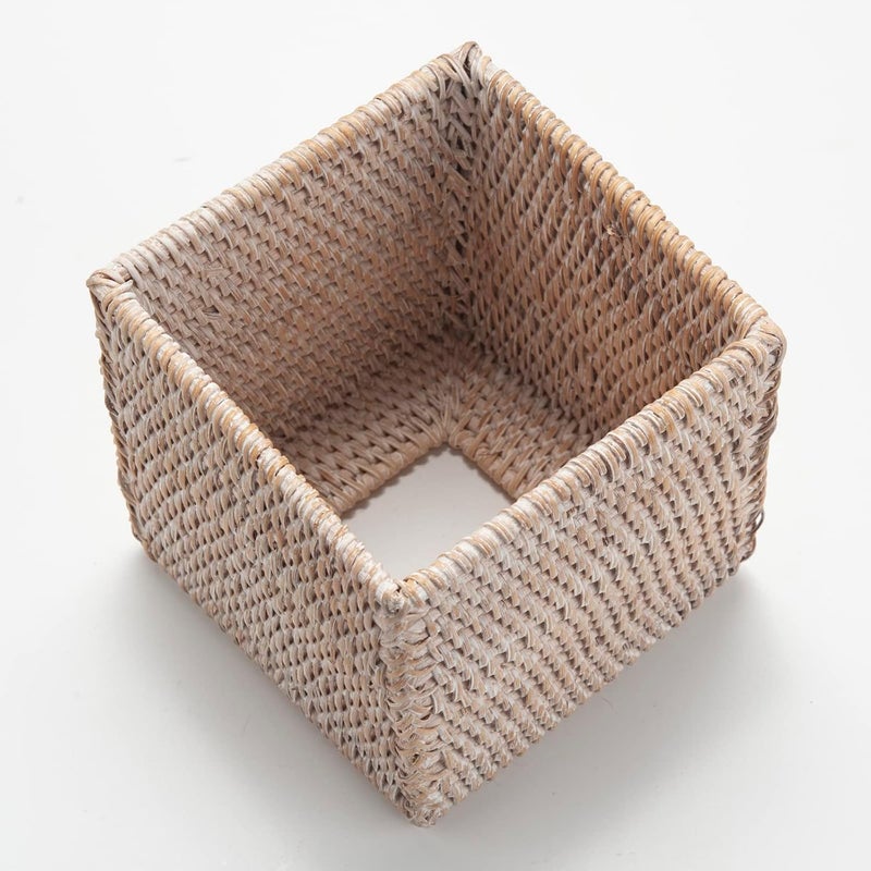 DECRAFTS Rattan Tissue Box Cover Natural Woven Facial Napkin Holder Square (White, 5.5x5.5x5.9 Inch) - Image 3