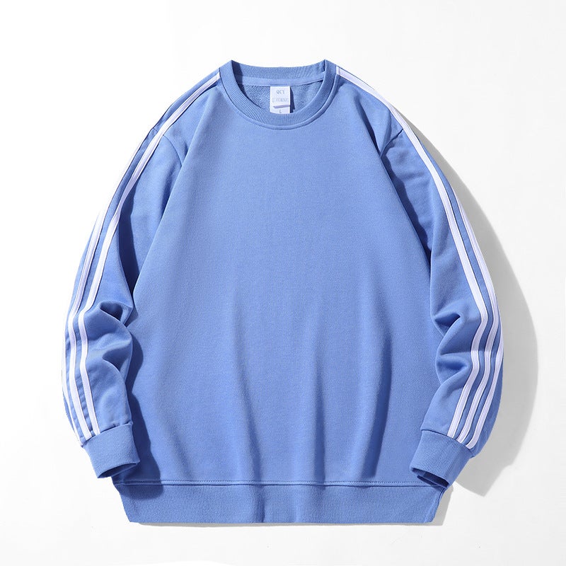 2024 spring new mens sweater pullover three bars hoodie youth autumn clothes coat mens top Blue round neck