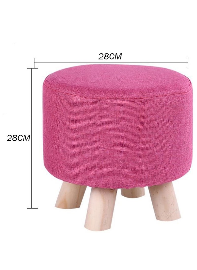 LINGWEI LINGWEI Round Ottoman Stool with Wooden Leg and Removable Cover Pink 28x28x28cm - Image 3