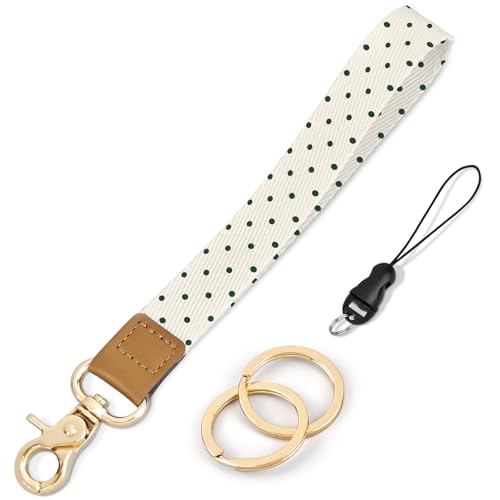 Knagsfa Wristlet Keychain, Cute Wrist Strap for Women, Wrist Lanyard for Keys, Wallet, Id Holder, Cell Phone, Beige Polka Dots - Image 1