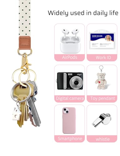 Knagsfa Wristlet Keychain, Cute Wrist Strap for Women, Wrist Lanyard for Keys, Wallet, Id Holder, Cell Phone, Beige Polka Dots - Image 4